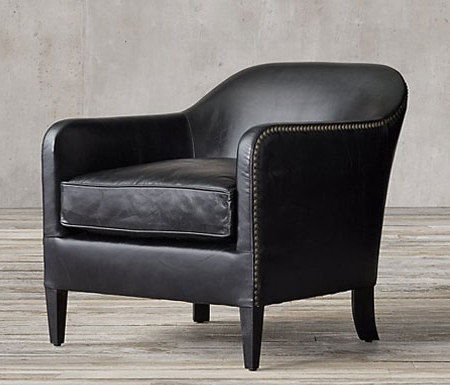 1950s French Tuxedo Leather Club Chair | Sessel | RH Contract