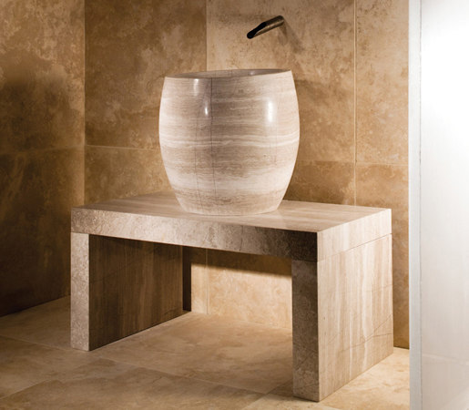 Siena Tamburo Vessel Sink and Banco Shower Bench | Lavabos | Stone Forest