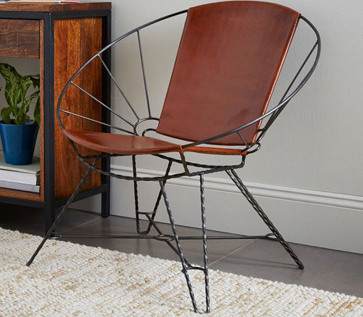 Sculpted Metal and Leather Bowl Chair | Sillones | Distributed by Williams-Sonoma, Inc. TO THE TRADE