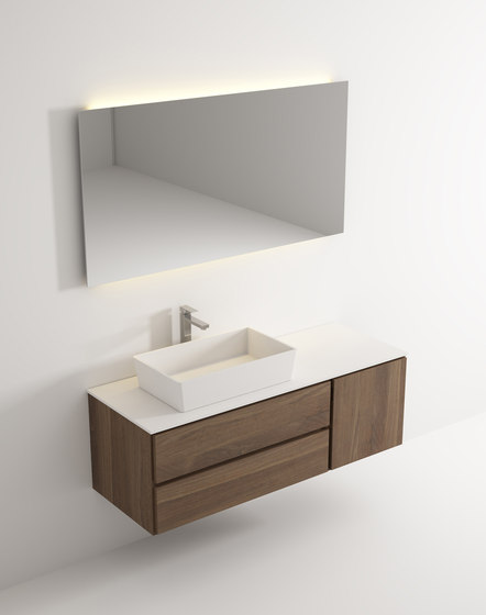 Move hanging cabinet 2 drawers 1 right door single washbasin | Panneaux matières minérales | Idi Studio