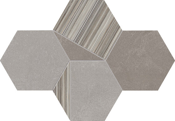 +3 Decoro Esagona Grigio-Tortora-Paper Grigio | Mosaicos de cerámica | EMILGROUP