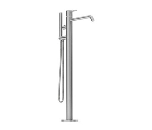inox | stainless steel single-hole, floor-mount pressure balance tubfiller | Rubinetteria vasche | Blu Bathworks