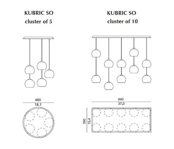 Kubric So - Cluster of 5 | Suspended lights | Contardi Lighting