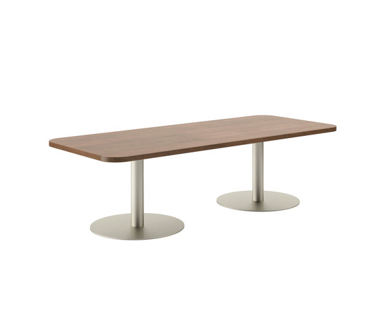 Fringe Rectangle Worksurface with Collaborative Height Round Disc Bases | Coffee tables | National Office Furniture