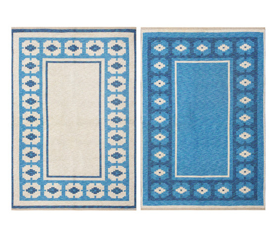 Double Sided Blue Vintage Swedish Kilim | Formatteppiche | Nazmiyal Rugs