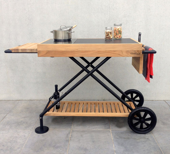 Mobicook Crossi cooking trolly in solid teak | Mobile outdoor kitchen units | Indu+