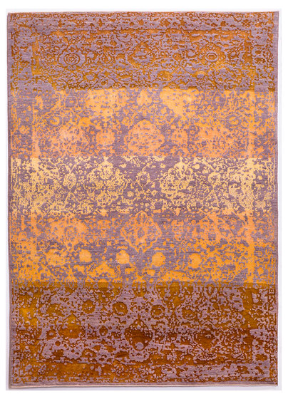 Designer Isfahan Abrashed Floral Cartouches Hues Of Gold on Lilac | Rugs | Zollanvari