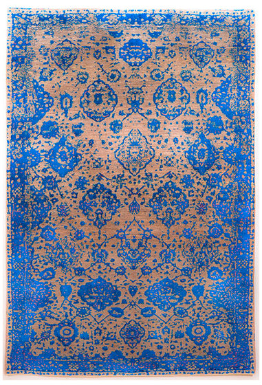 Designer Isfahan Abrashed Floral Cartouches in Blue on Silver Grey | Tappeti / Tappeti design | Zollanvari