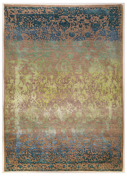 Designer Isfahan Abrashed Floral Cartouches in Turquoise Blue and Green on Lilac Grey | Tappeti / Tappeti design | Zollanvari