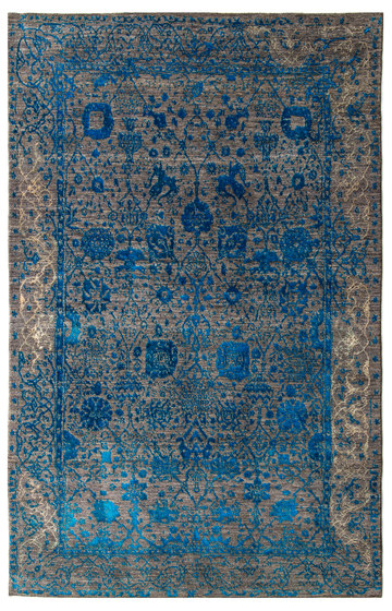 Designer Isfahan Jeziorak in Blue and Silver | Formatteppiche | Zollanvari
