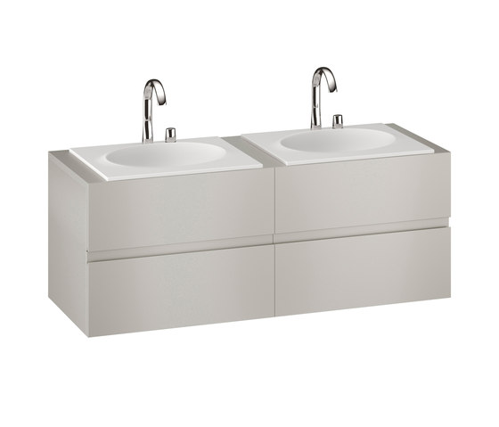FURNITURE | 1550 mm Furniture with upper and lower drawer for two 650 mm countertop washbasin | Silver | Waschtischunterschränke | Armani Roca