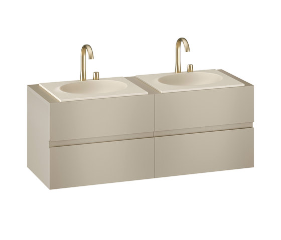 FURNITURE | 1550 mm Furniture with upper and lower drawer for two 650 mm countertop washbasin | Greige | Waschtischunterschränke | Armani Roca