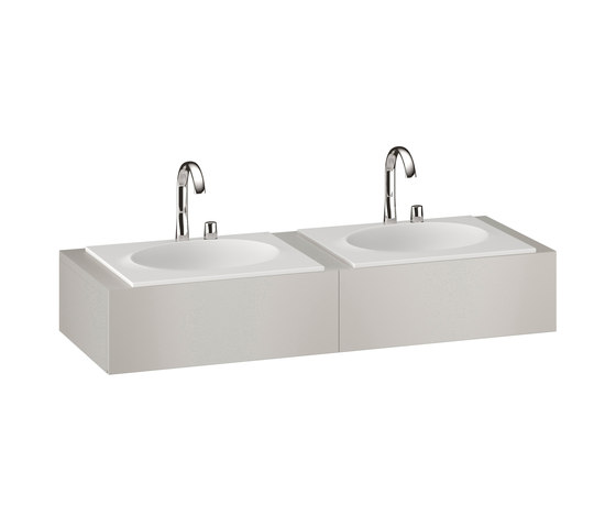 1550 mm Furniture with upper drawer for two 650 mm countertop washbasin | Silver | Waschtischunterschränke | Armani Roca
