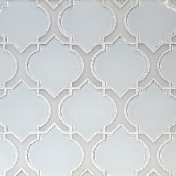 The Tile District | Danelli-Arabesque in Super White Glass with Frosted White Glass Border | Mosaïques verre | Tango Tile