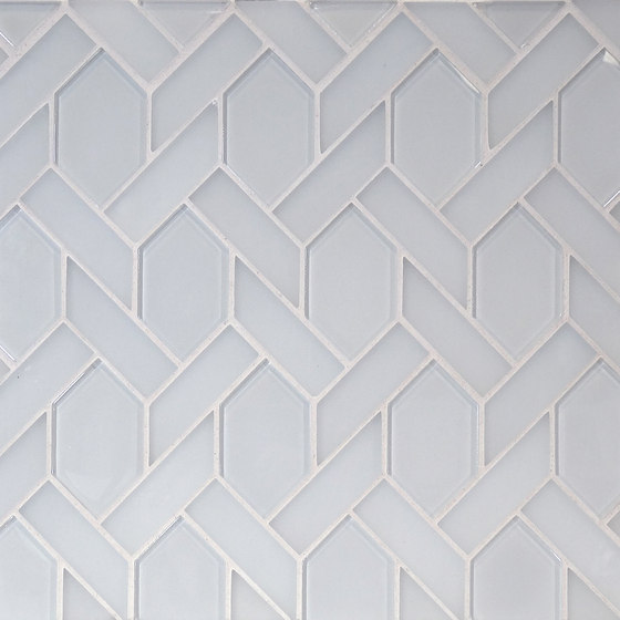 The Tile District | Astoria-Elongated Hexagon in Super White Glass with Frosted White Glass Border | Mosaici vetro | Tango Tile