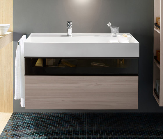 Yumo | Plan de toilette en pierre de synthèse avec meuble sous-vasque | Meubles sous-lavabo | burgbad