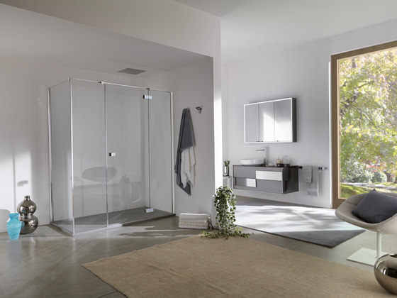 Azure Porte battante et 2 éléments fixes pour niche | Parois de douches | Inda