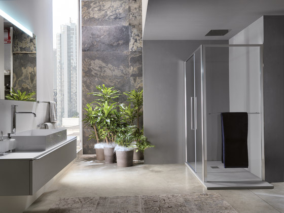 Trendy Design Pivot door with towel holder | Shower screens | Inda