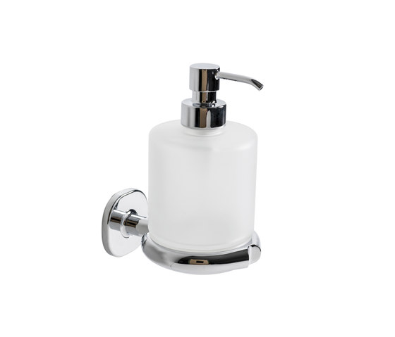 Dosidificador de Jabón líquido de pared con recipiente de vidrio satinado, dispensador en latón cromado | Dosificadores de jabón | Inda