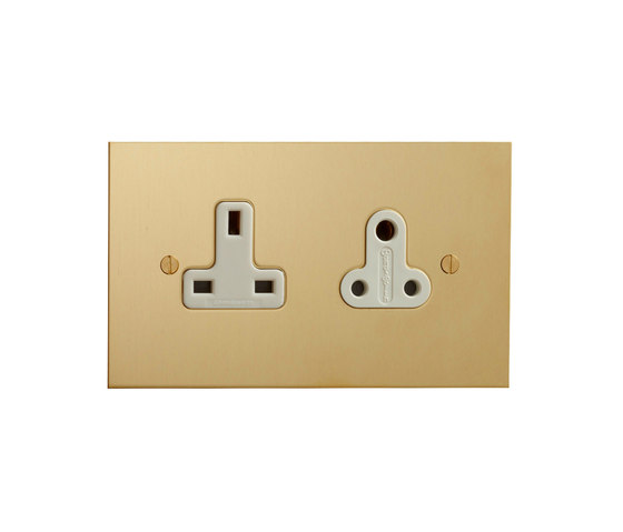 Unlacquered Brass double 13amp and 5amp socket | Prises norme britannique | Forbes & Lomax