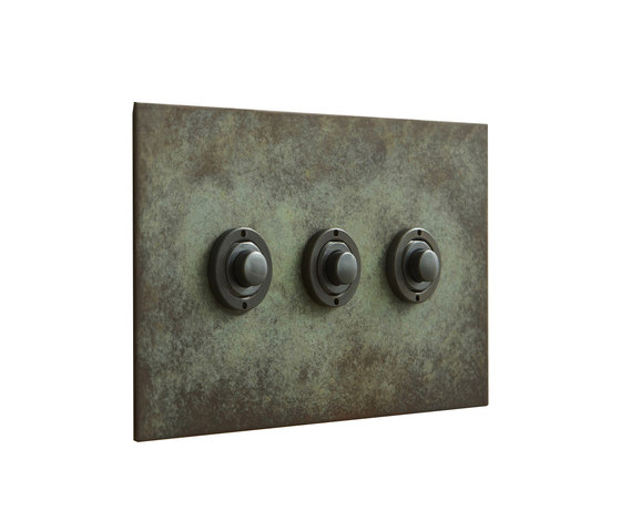 Verdgris three gang button dimmer | Push-button switches | Forbes & Lomax
