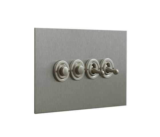 Stainless Steel four gang dolly and button dimmer | Tastschalter | Forbes & Lomax