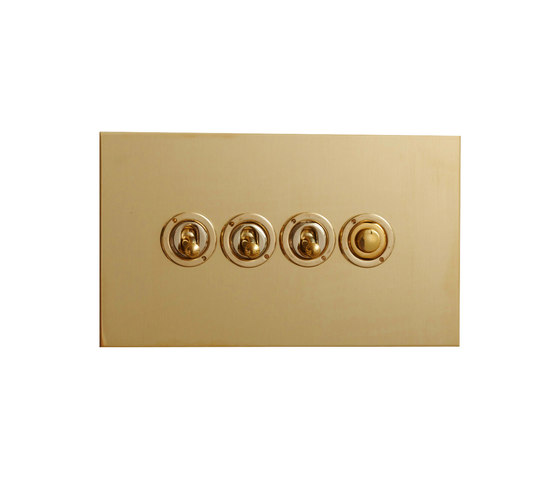 Unlacquered Brass four gang dolly and button dimmer | Toggle switches | Forbes & Lomax