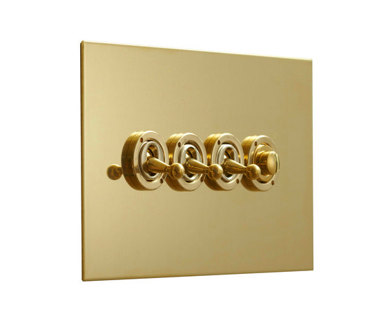Unlacquered Brass four gang dolly and button dimmer | Interruptores a palanca | Forbes & Lomax
