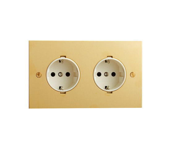 Unlacquered Brass double German socket | Schuko sockets | Forbes & Lomax