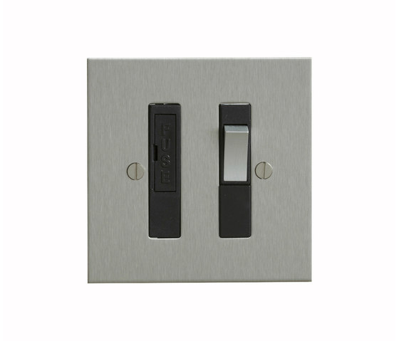 Stainless Steel switched fused spur with black insert | Sistemas de seguridad | Forbes & Lomax