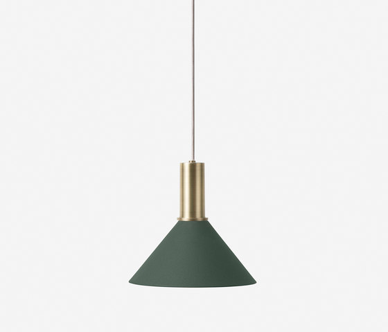 Socket Pendant Low - Brass | Cone Shade - Dark Green | Suspended lights | ferm LIVING
