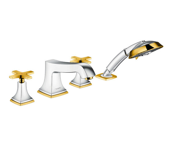 hansgrohe Metropol Classic Set de finition Mélangeur 4 trous pour montage sur bord de baignoire poignées croisillons | Robinetterie pour baignoire | Hansgrohe