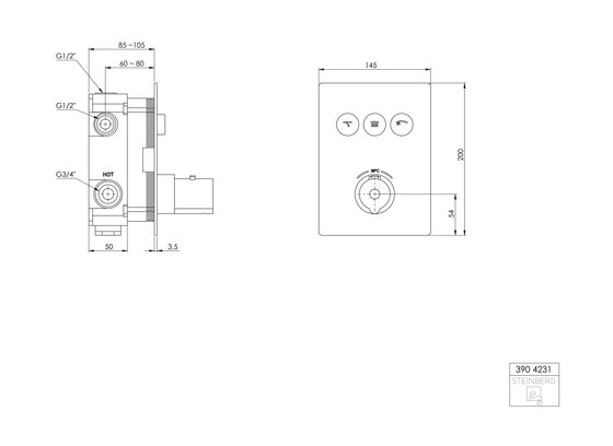 390 4231 1 concealed thermostatic mixer ¾“ | Rubinetteria doccia | Steinberg