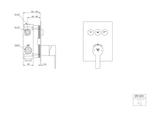 390 2231 concealed single lever ¾“ | Shower controls | Steinberg