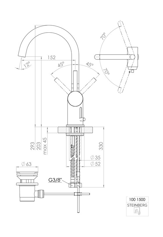 170 1501 Waschtisch-Einhebelmischer mit Ablaufgarnitur 1 ¼“ | Waschtischarmaturen | Steinberg