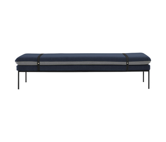 Turn Daybed - Cotton - Blue/Light Grey - Black Leather Straps | Day beds / Lounger | ferm LIVING