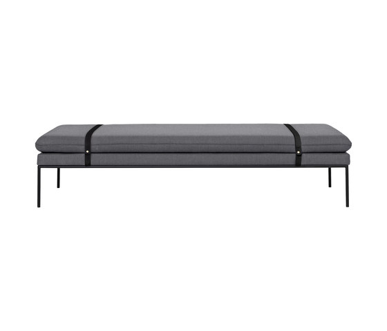Turn Daybed - Fiord by Kvadrat - Solid Light Grey - Black Leather Straps | Day beds / Lounger | ferm LIVING