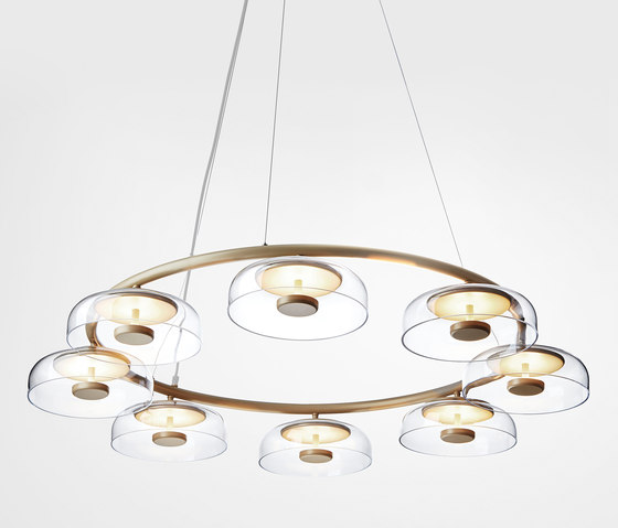 Blossi 8 chandelier in glass and golden finish metal | Lampade sospensione | Nuura