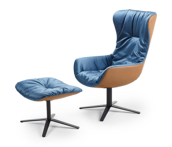 Leya | Wingback Chair with x-base frame & Ottoman | Fauteuils | FREIFRAU MANUFAKTUR
