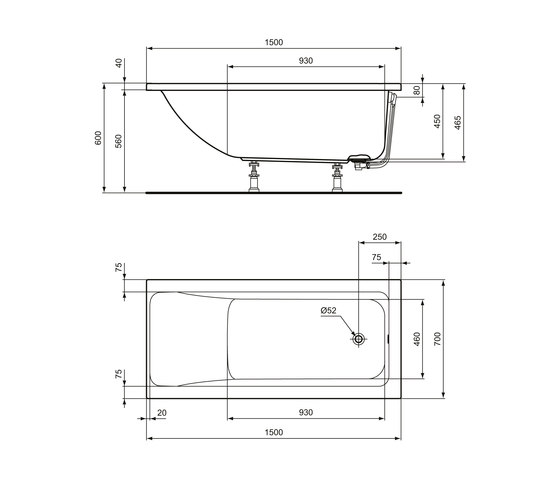 Connect Air Körperform-Badewanne 1500 x 700 mm | Vasche | Ideal Standard