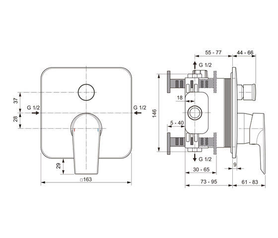 Edge Badearmatur UP Bausatz 2 (eigensicher nach DIN EN 1717) | Grifería para bañeras | Ideal Standard