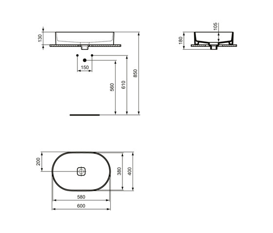 Strada II Aufsatzwaschtisch oval 600 x 400 mm, ohne Überlauf | Lavabos | Ideal Standard
