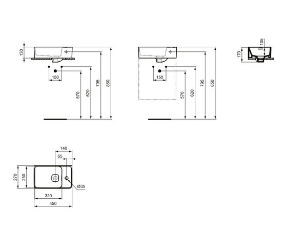 Strada II Handwaschbecken 450 mm (Armaturenbank rechts) | Wash basins | Ideal Standard