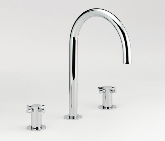 Nano | Rim mounted three-hole basin mixer - High spout | Wash basin taps | THG Paris