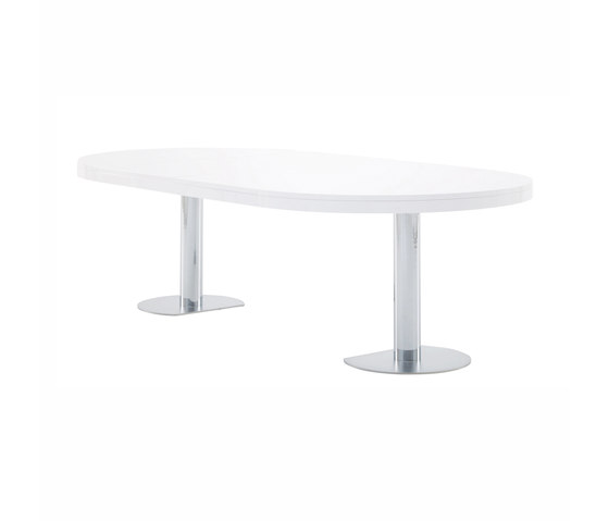 Craft | Extending Dining Table Gloss White Lacquer Chromed Base | Dining tables | Ligne Roset
