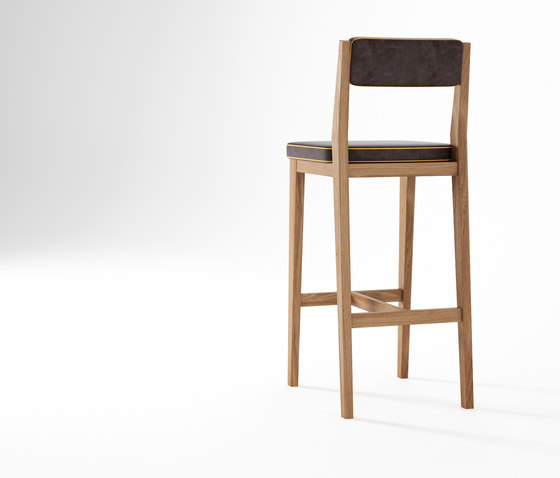 New Bistro BARSTOOL with dark brown leather mustard border | Bar stools | Karpenter