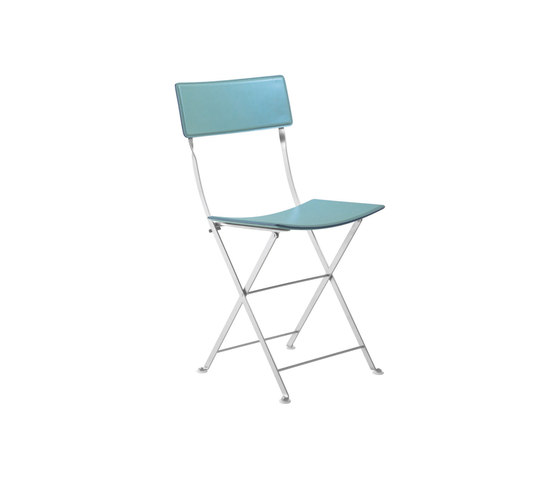 Sellier | Folding Chair - Aluminium Lacquered Frame "Vert D'eau" (83) Pigmented Undressed Hide 'out-Of-Collection' Colour | Chairs | Ligne Roset