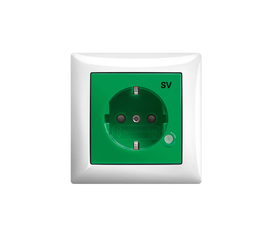 SCHUKO® socket outlet marked "SV/ZSV" in green and orange | Prises Schuko | Busch-Jaeger