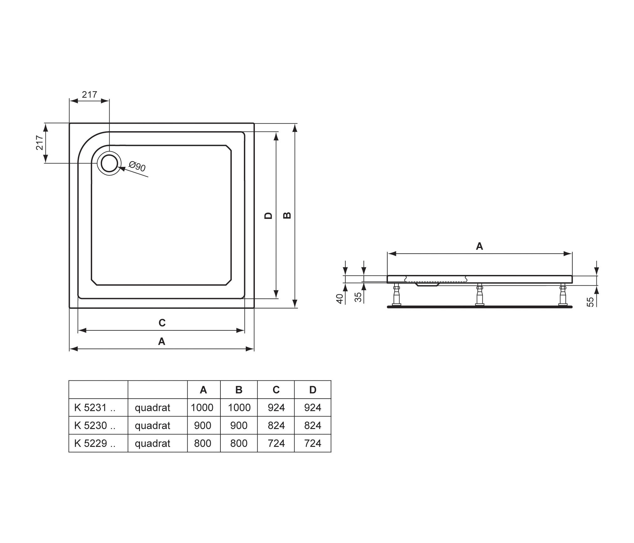 Washpoint RechteckBrausewanne 90 x 90 cm Architonic