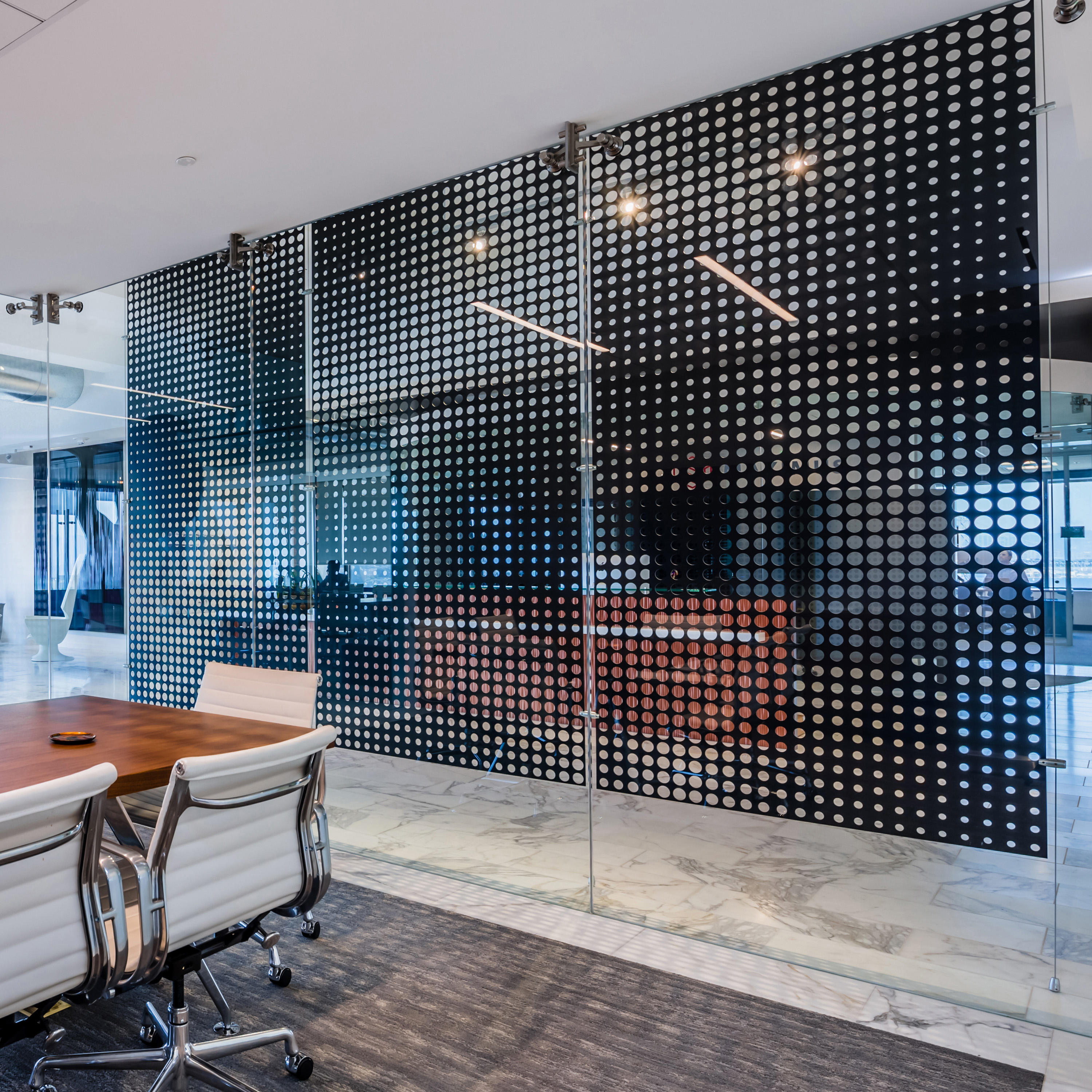 Perforated Metal Room Divider in Custom Pattern (Laser Cut Morph